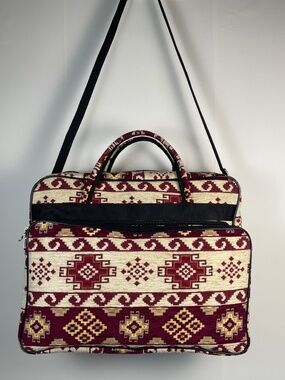 HAN HANDICRAFTS Tapestry Weekender Travel Bag Burgundy Geometric Vintage Woven